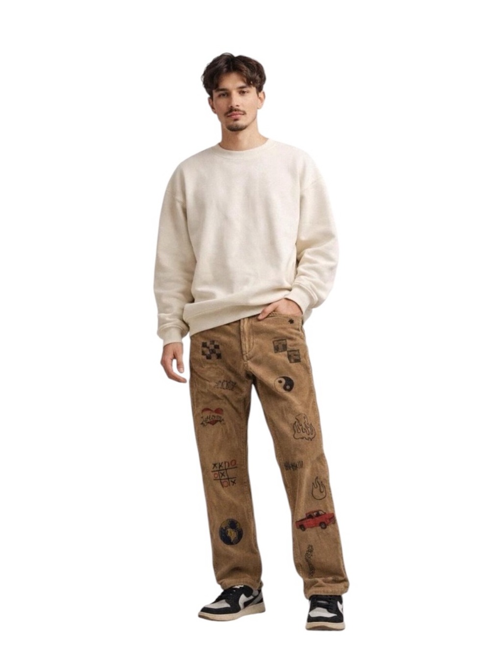Teddy Fresh Brown Corduroy Pants with Graphic Embroidery Y2K streetwear